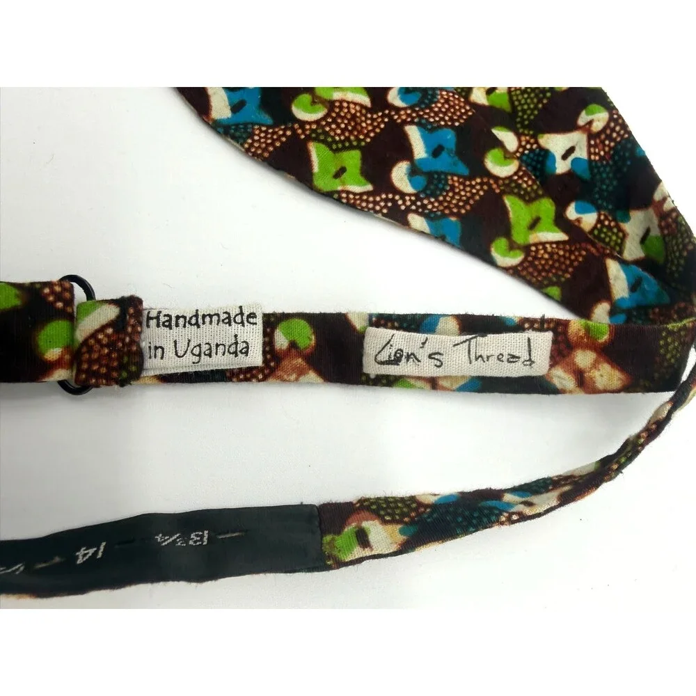 Lion's Thread Bow Tie Handmade in Uganda Cotton Abstract Geo Print Brown Blue